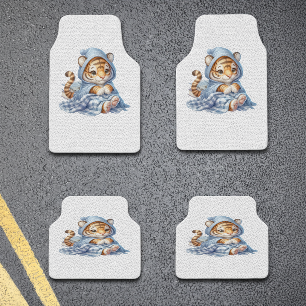 Sleepy Baby Tiger Cub on Books Car Floor Mats