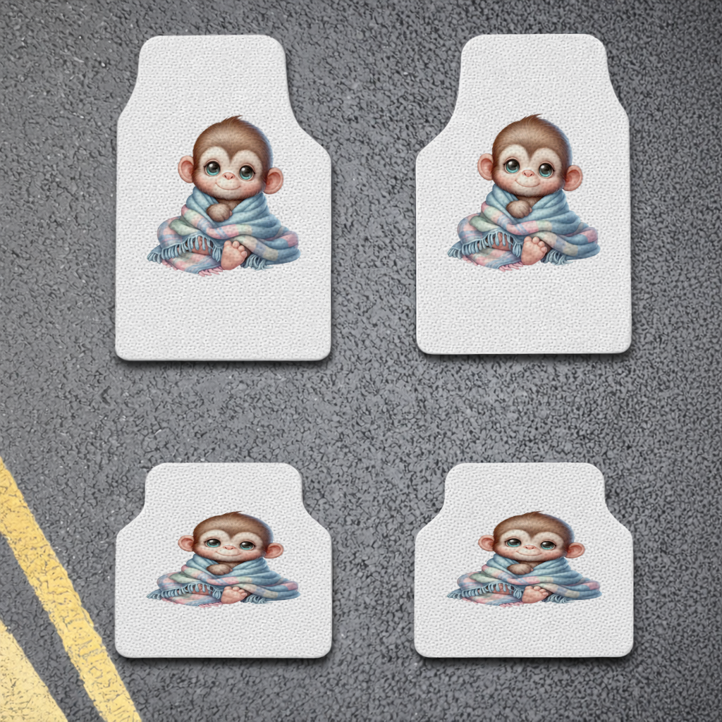 Cute Baby Monkey Wrapped in Blanket Car Floor Mats