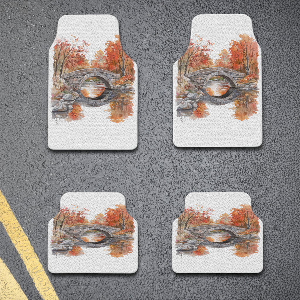 Autumn Stone Arch Bridge Over River Car Floor Mats
