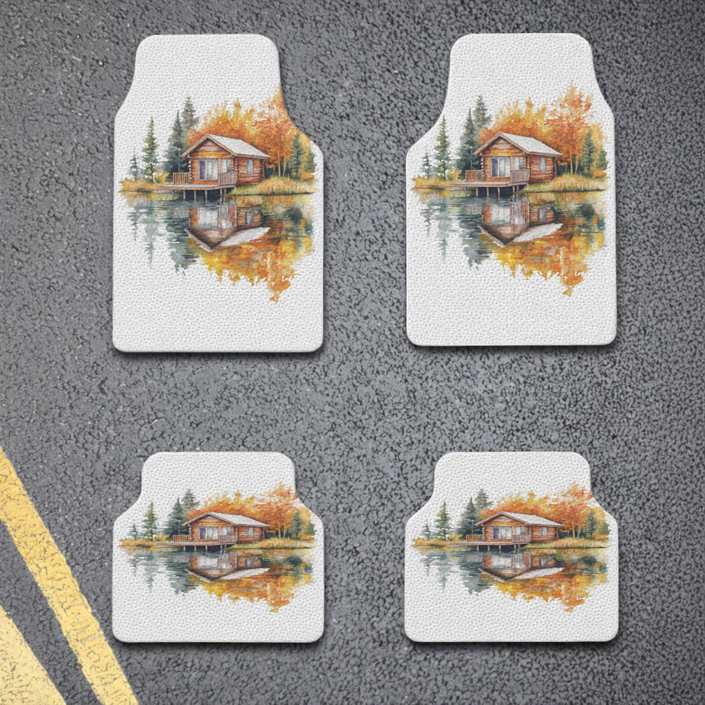 Lakeside Log Cabin Autumn Landscape Car Floor Mats