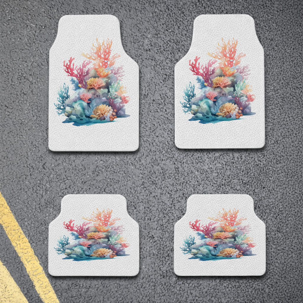 Vibrant Watercolor Coral Reef Scene Car Floor Mats
