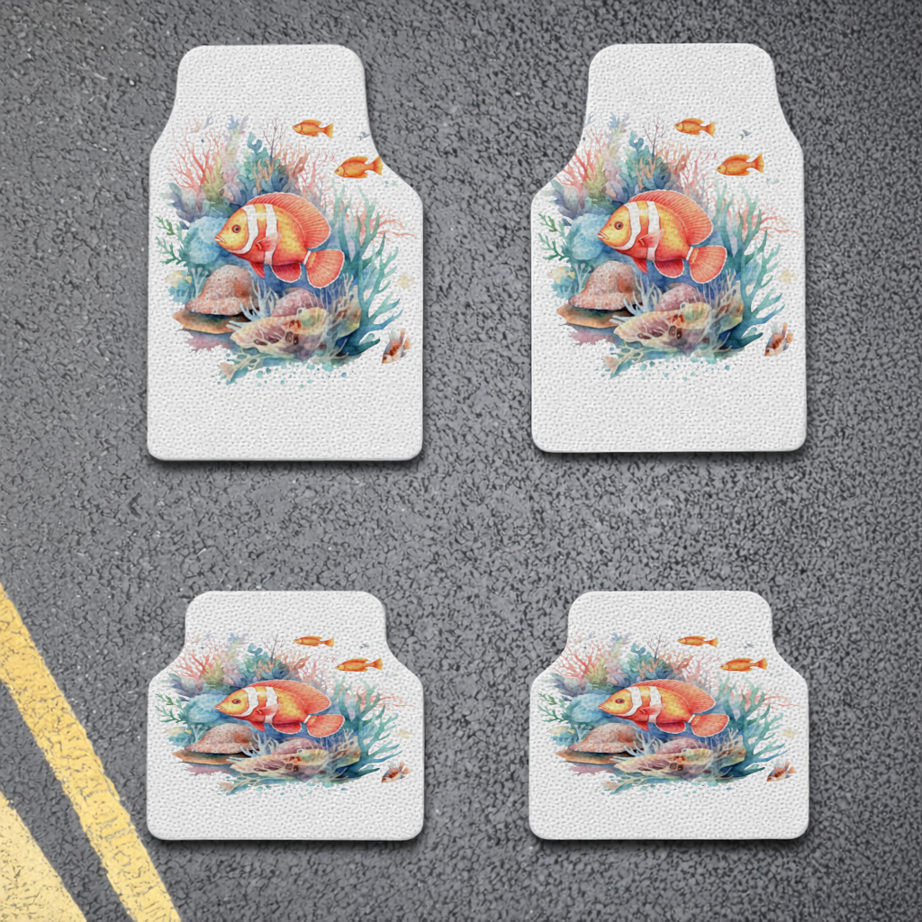 Watercolor Clownfish and Tropical Coral Reef Car Floor Mats