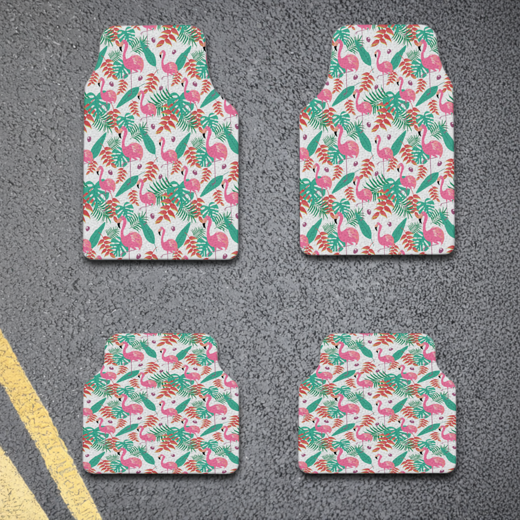 Pink Flamingo Tropical Leaves Car Floor Mats