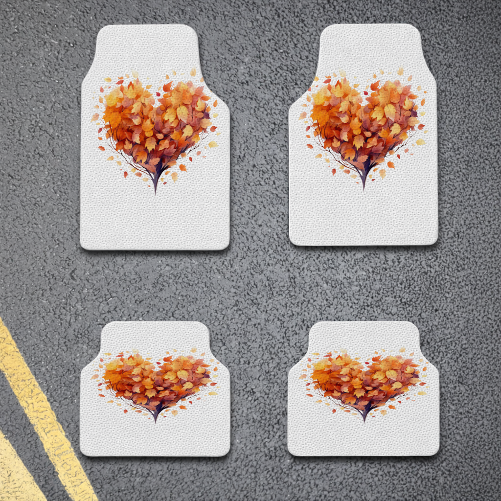 Sonbahar Yapraklı Kalp Oto Paspası (4 Adet)