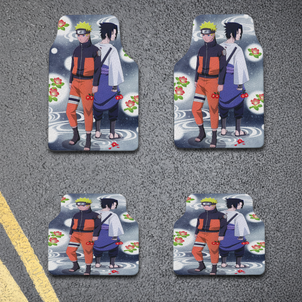 Two Rival Warriors with Red Camellias Car Floor Mats