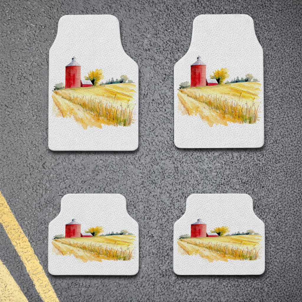 Kırmızı Silo ve Altın Buğday Tarlası Oto Paspası (4 Adet)