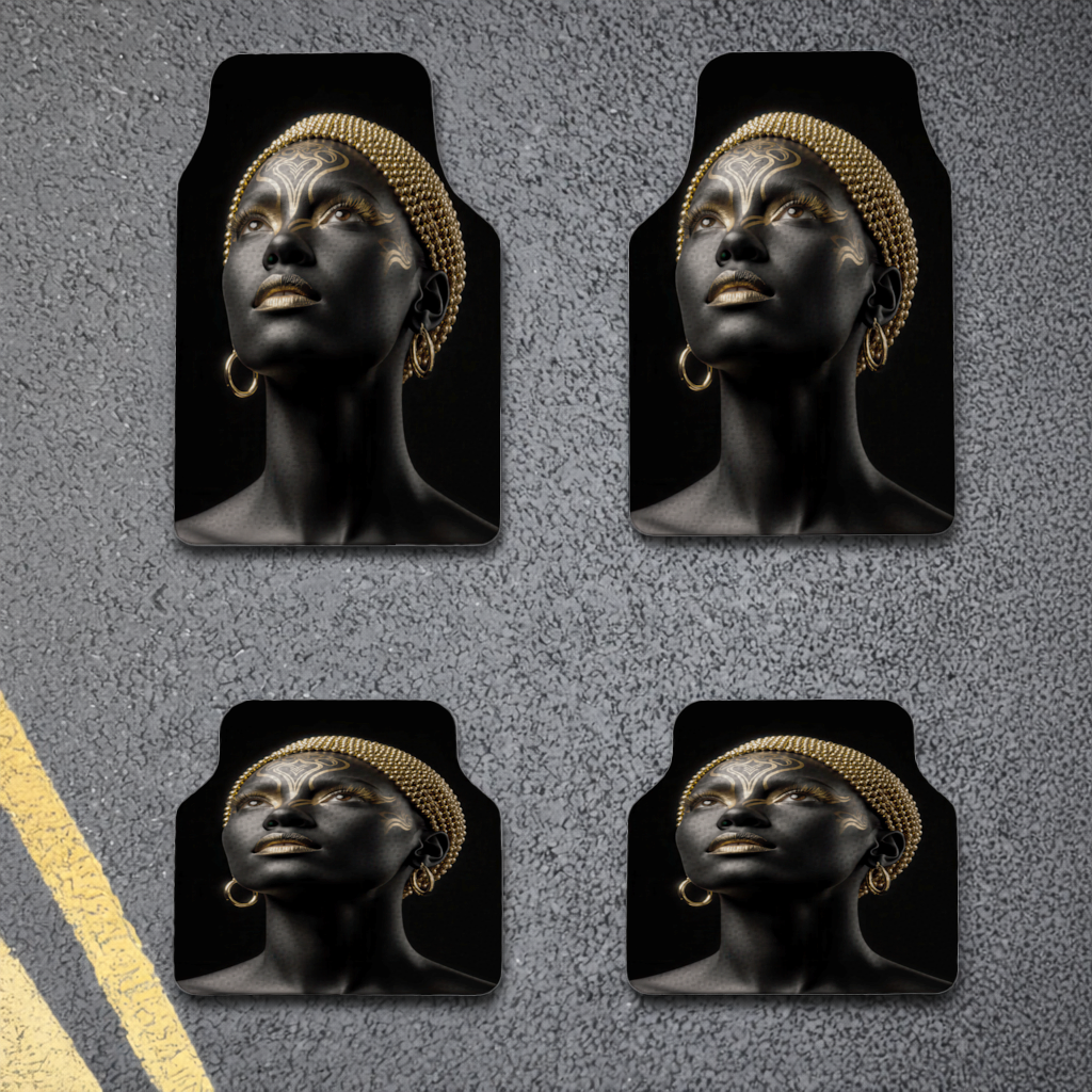 Siyah Altın Afrofütürist Kadın Oto Paspası (4 Adet)