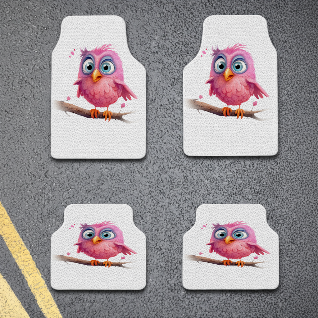 Cute Pink Bird with Large Blue Eyes Car Floor Mats