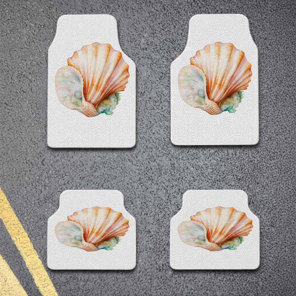 Iridescent Pearls in Orange Scallop Seashell Car Floor Mats