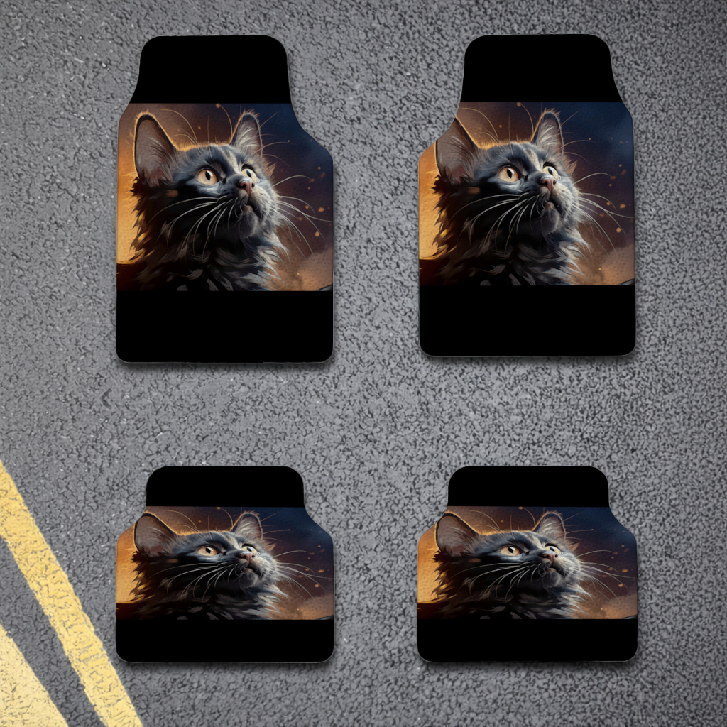 Siyah Kedi Dijital Sanat Oto Paspası (4 Adet)