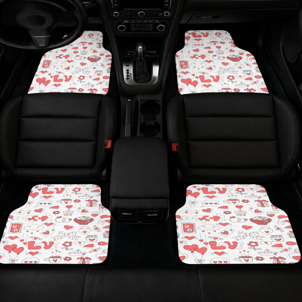 Valentines Day Doodle Love Heart Pattern Cute Design Car Floor Mats