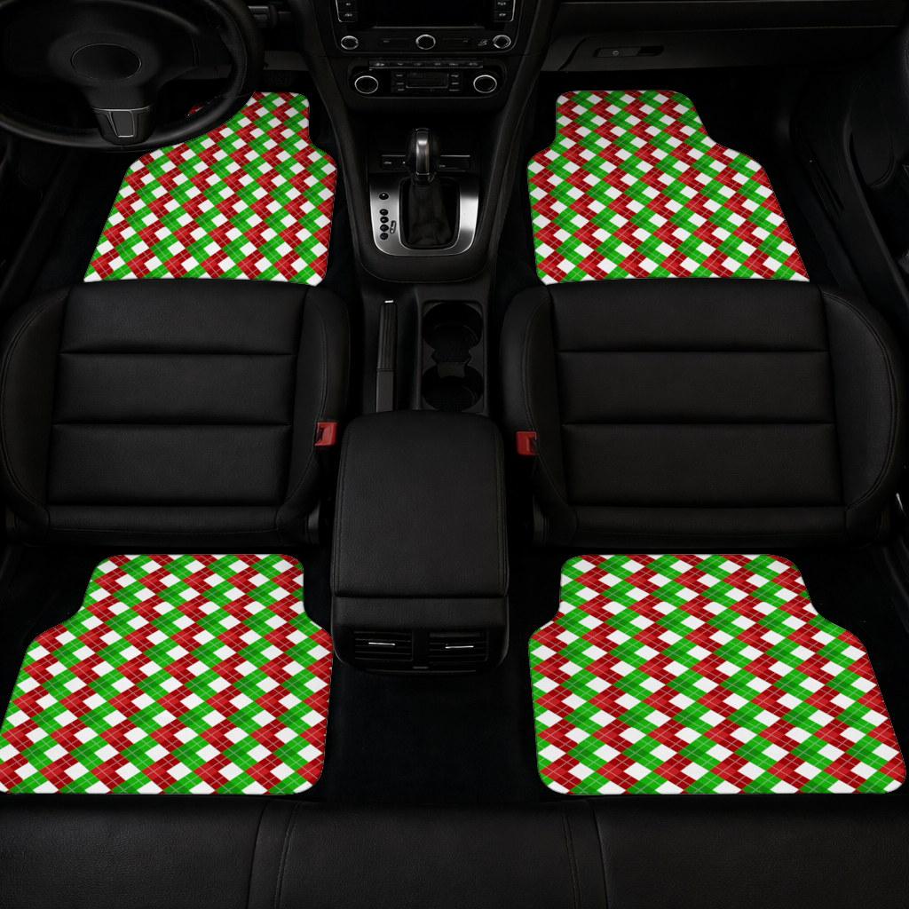 Red Green Argyle Plaid Background Pattern Car Floor Mats