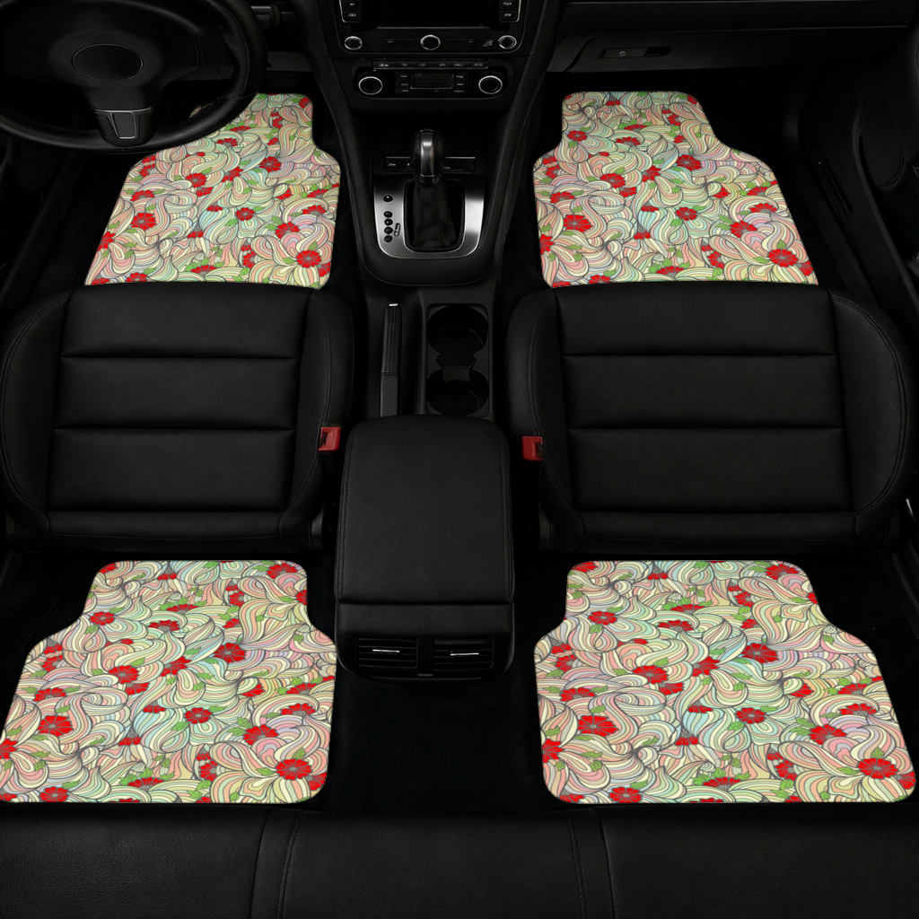 Floral Retro Wavy Pattern Car Floor Mats