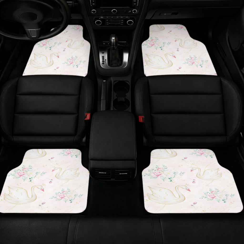 Pastel Watercolor Swan Floral Pattern Car Floor Mats