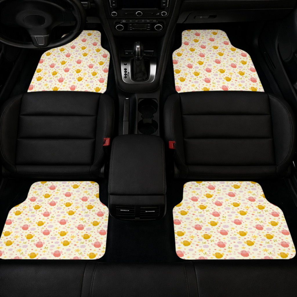 Cute Birds and Floral Pastel Spring Pattern Illustration Car Floor Mats