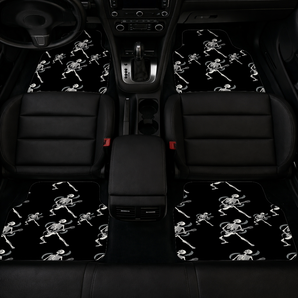 Rock Guitar Playing Skeleton Pattern on Black Car Floor Mats