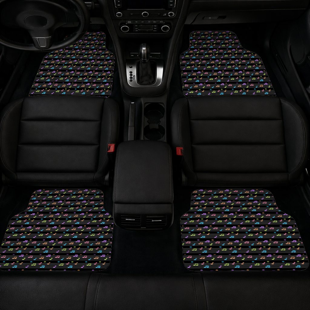 Neon Renkli Müzik Notaları ve Ritim Desenli Modern Tasarım Oto Paspası (4 Adet)