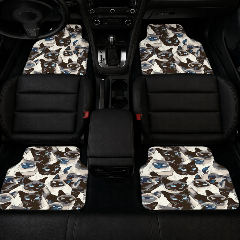 Blue Eyed Siamese Cat Elegant Illustration Pattern Car Floor Mats