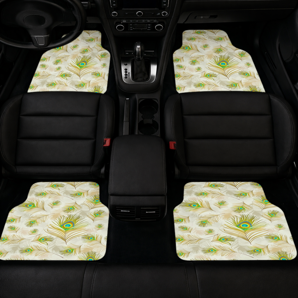 Elegant Peacock Feathers and Exotic Nature Seamless Pattern Car Floor Mats