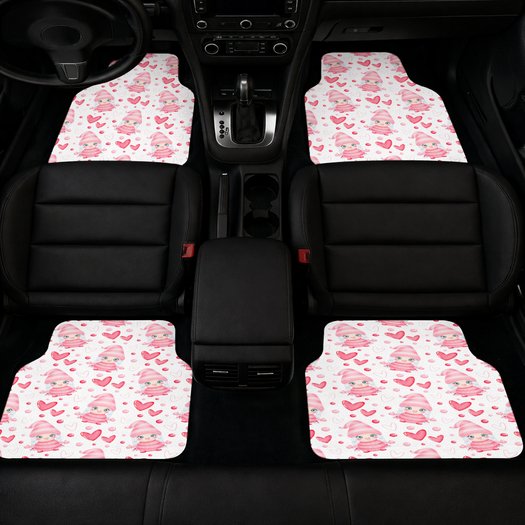 Cute Pink Baby Girl Valentines Day Heart Pattern Design Car Floor Mats