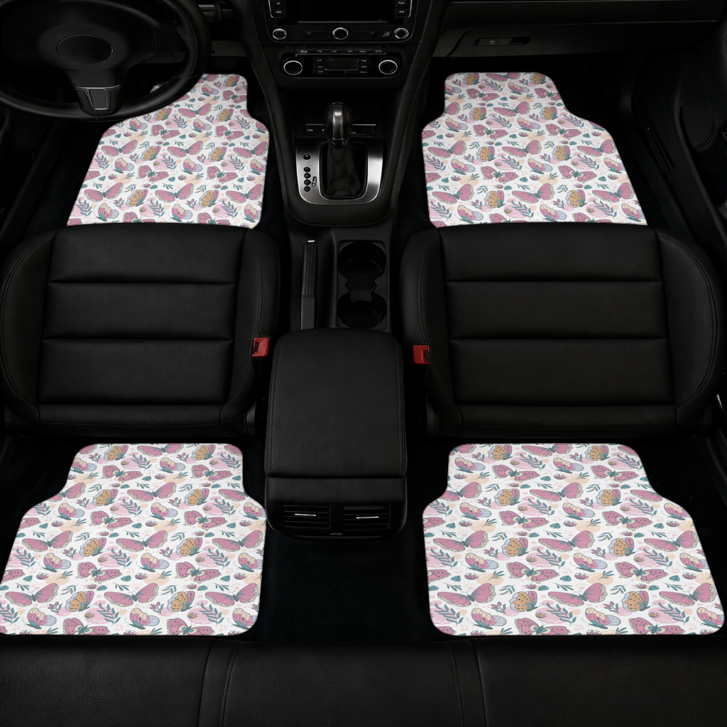 Pastel Butterflies and Botanical Leaves Seamless Pattern Car Floor Mats