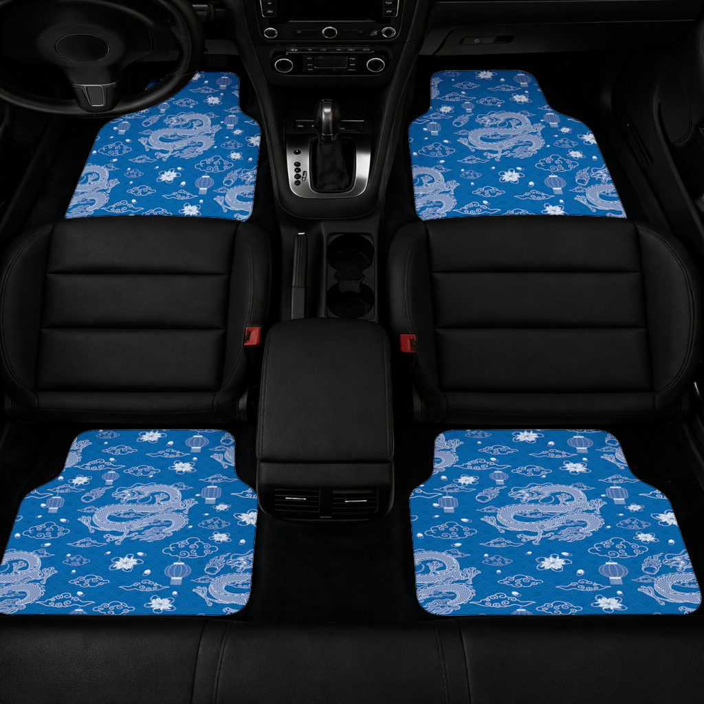 Traditional Dragon Pattern on Blue Background Car Floor Mats