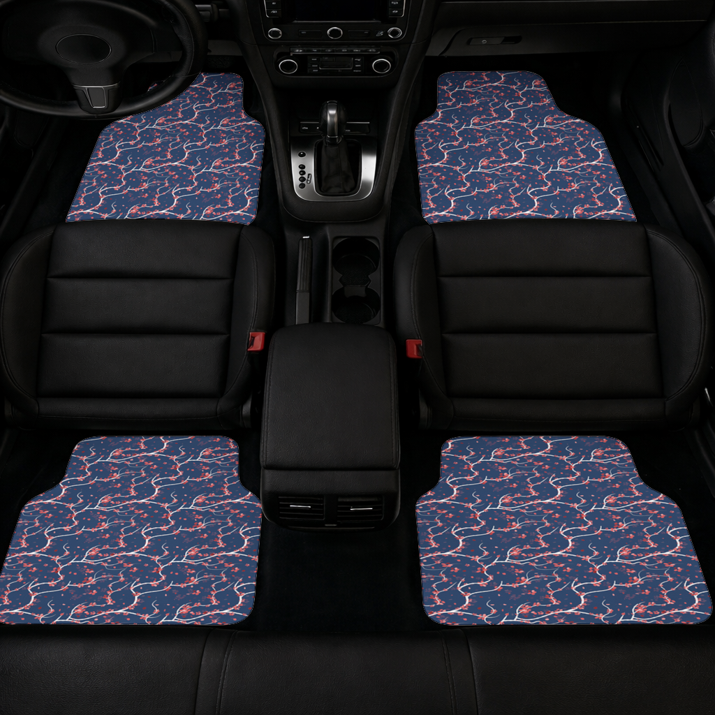 Red Floral Branch Pattern on Navy Background 