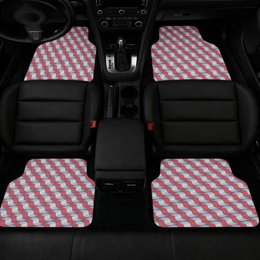 Red and Navy Wavy Line Pattern Car Floor Mats