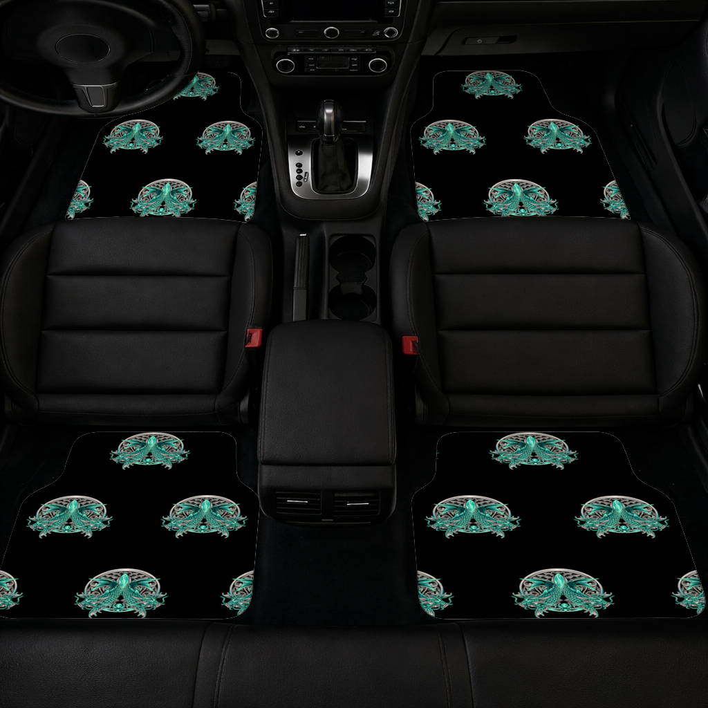 Turquoise Twin Dragon Emblem Design Car Floor Mats