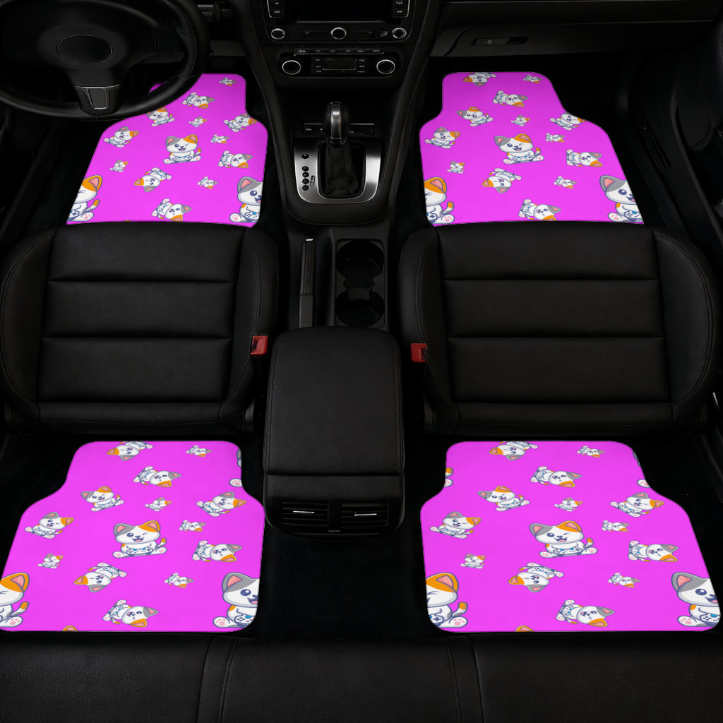 Cute Cartoon Cat Pattern on Pink Background Car Floor Mats