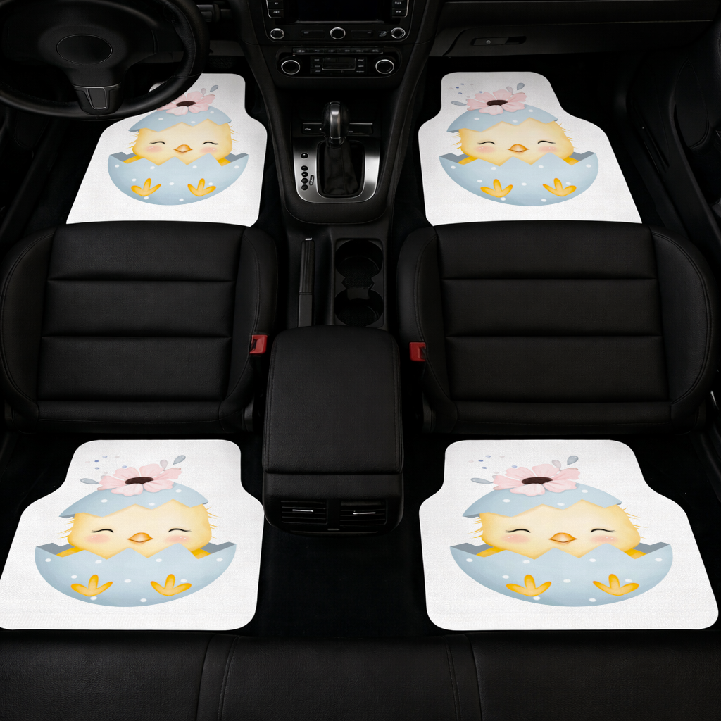 Cute Chick in Egg with Floral Hat Car Floor Mats