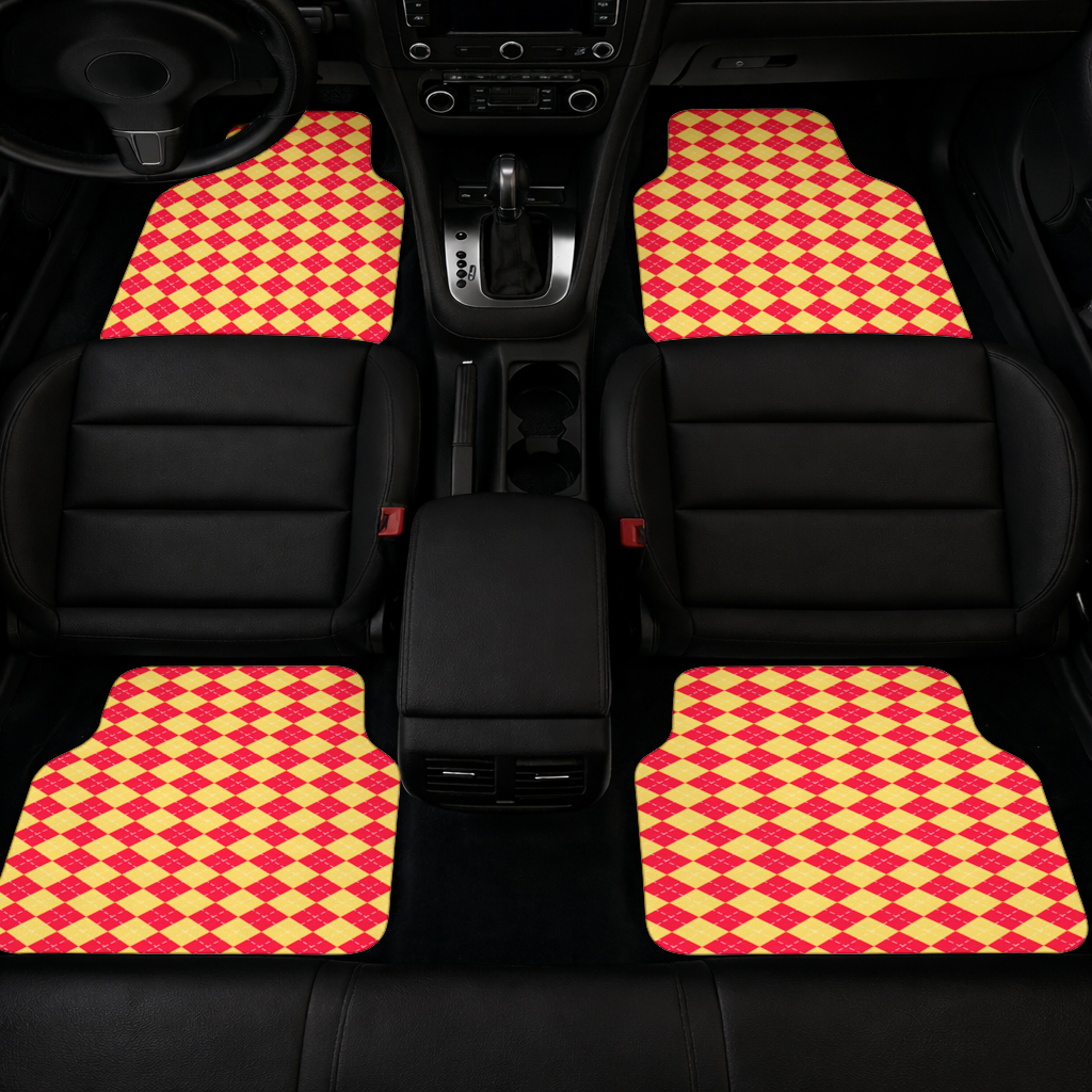 Red and Yellow Argyle Geometric Pattern Background Car Floor Mats