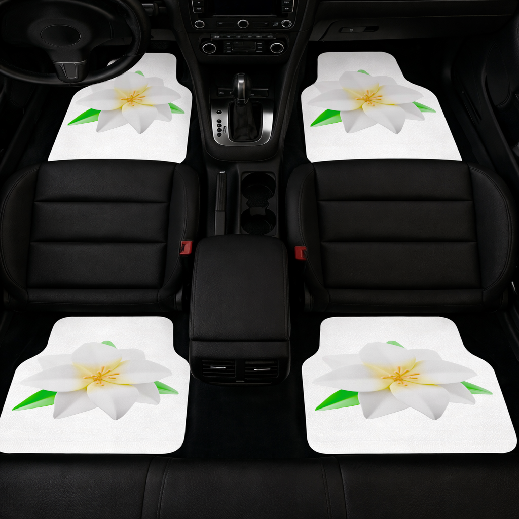 3D White Lily Flower Illustration Car Floor Mats