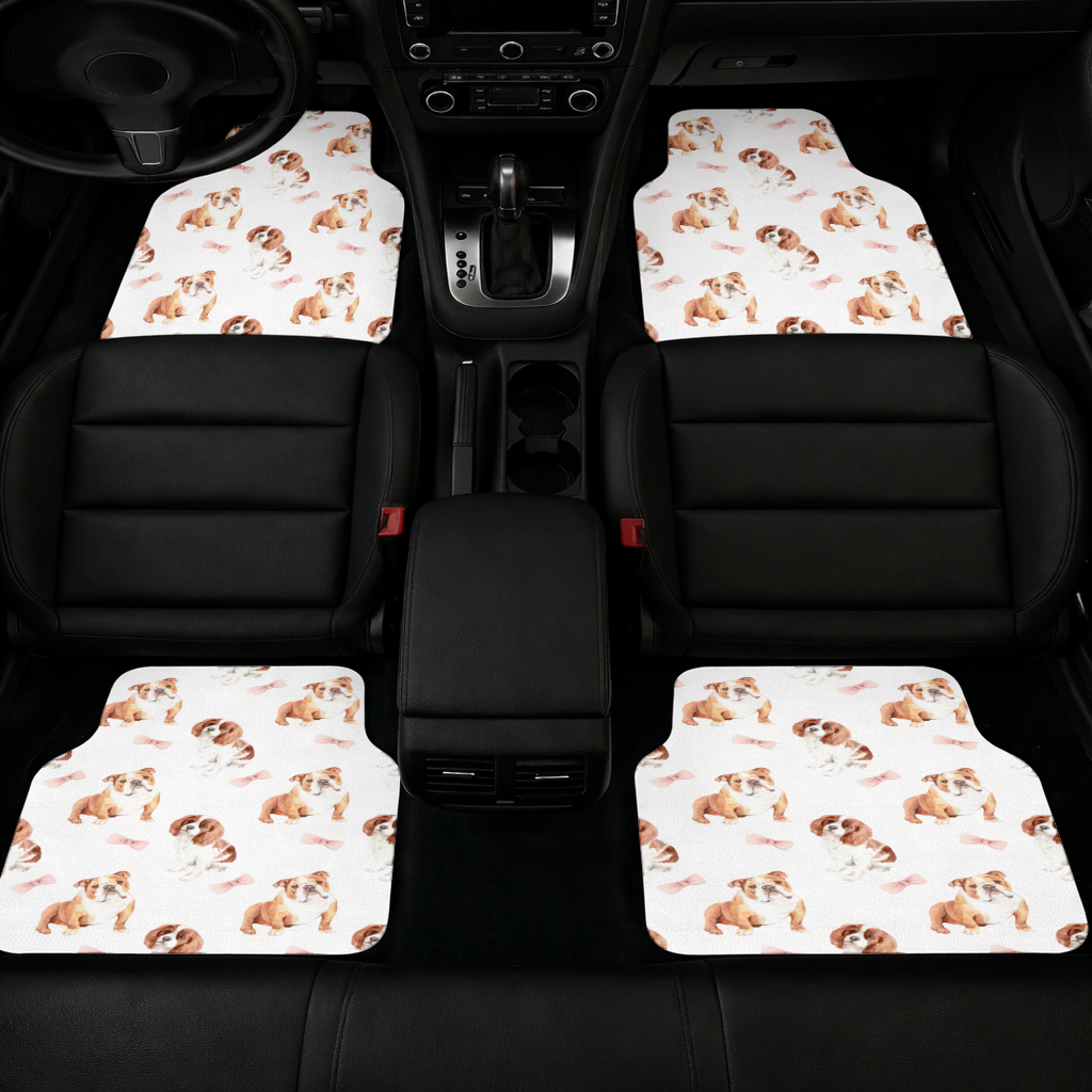 Watercolor English Bulldog and Cavalier Puppy Pattern Car Floor Mats