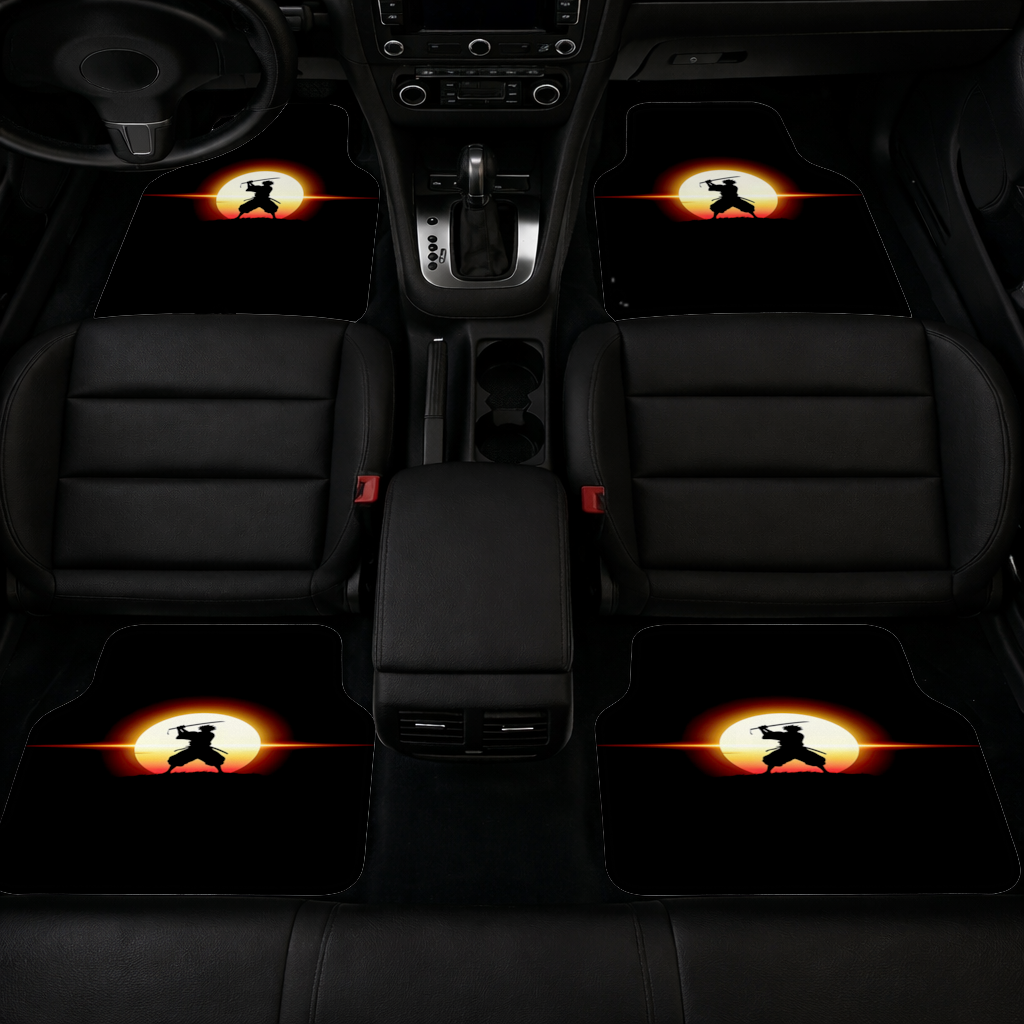 Samurai Silhouette Under the Rising Sun Honor and Strength Car Floor Mats