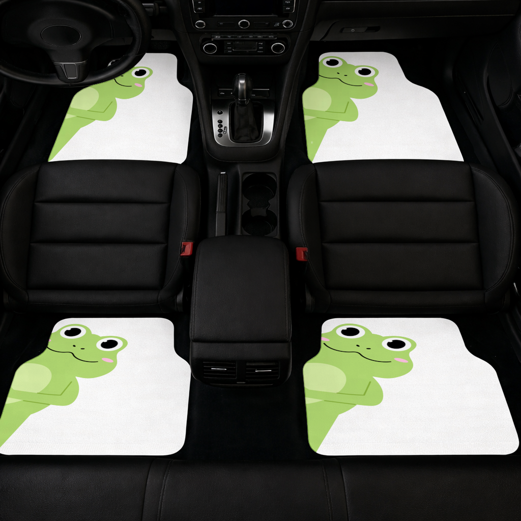 Cute Green Frog Peek-a-Boo Illustration Car Floor Mats