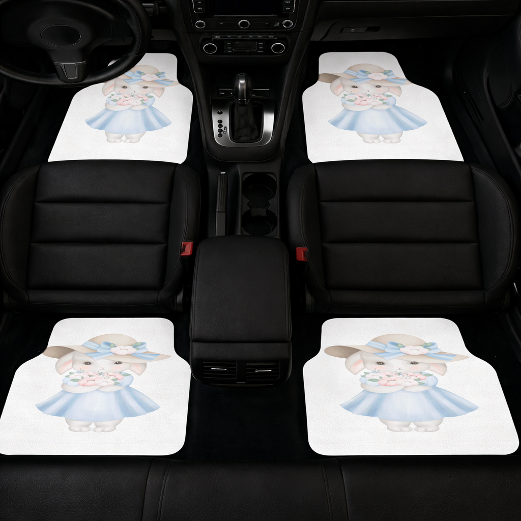 Cute Bunny with Hat Holding Flowers Car Floor Mats