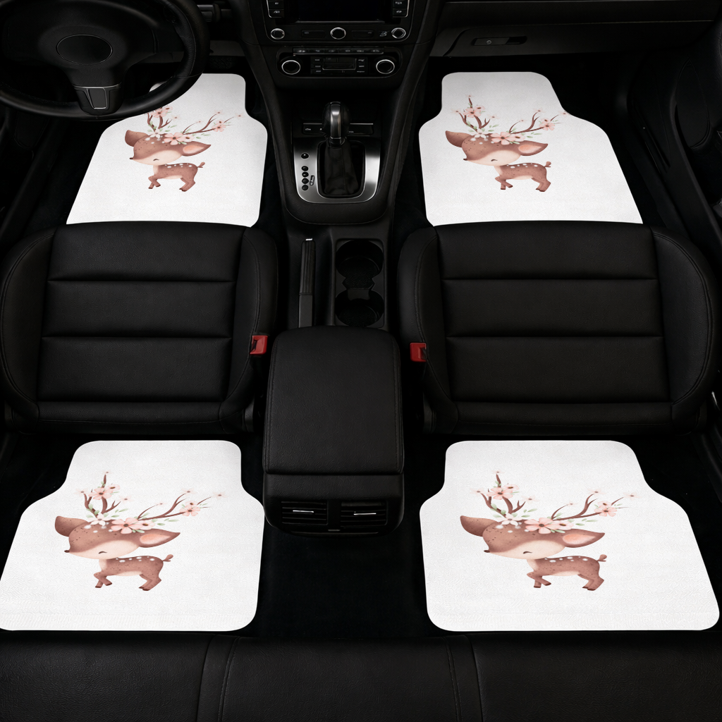 Cute Baby Deer with Floral Antlers Car Floor Mats