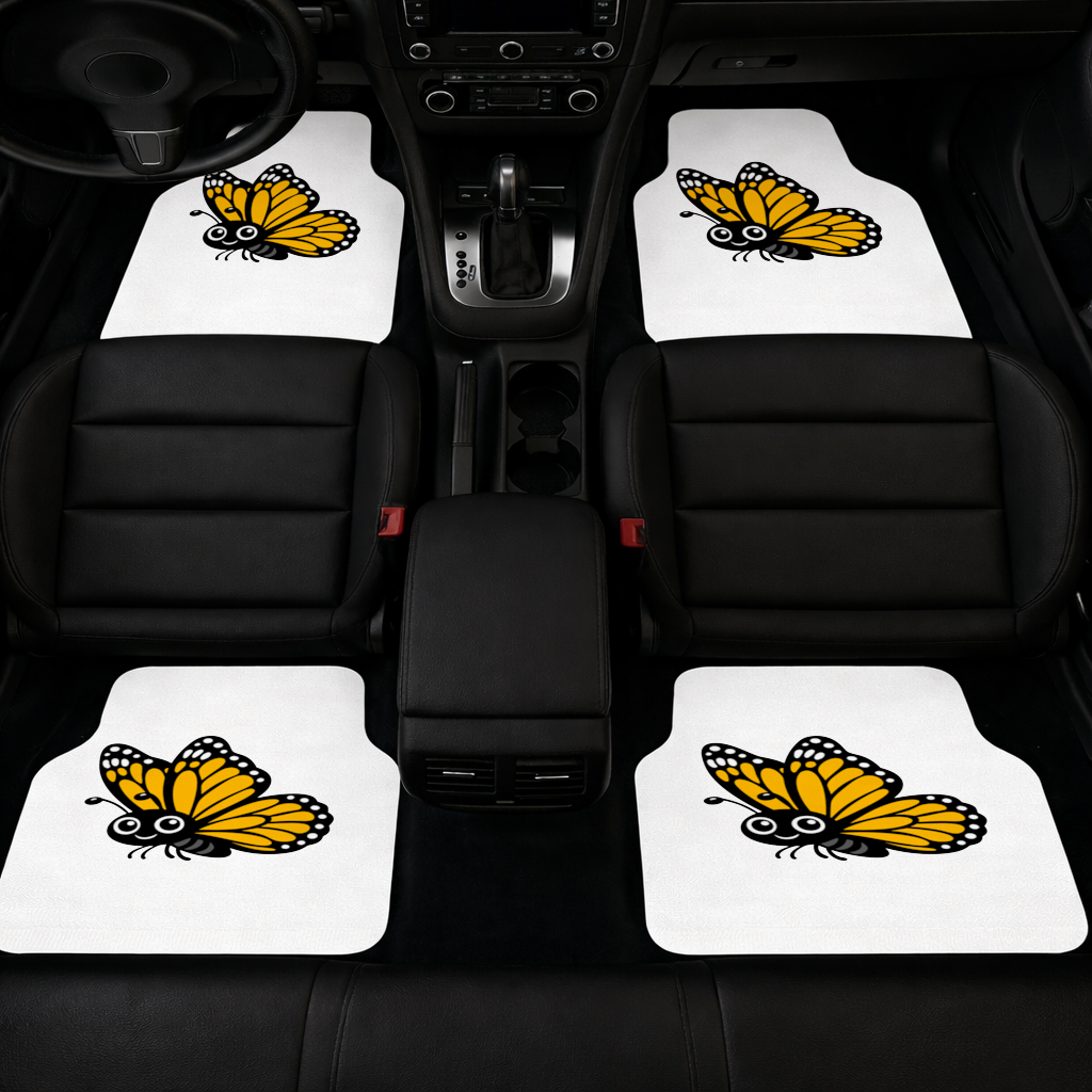 Smiling Orange Monarch Butterfly Character Car Floor Mats