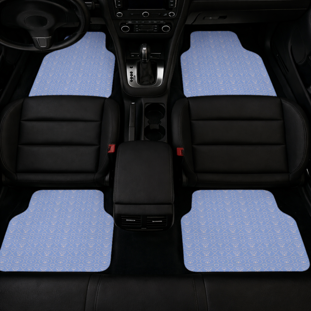 Orange Linear Floral Pattern on Blue Car Floor Mats