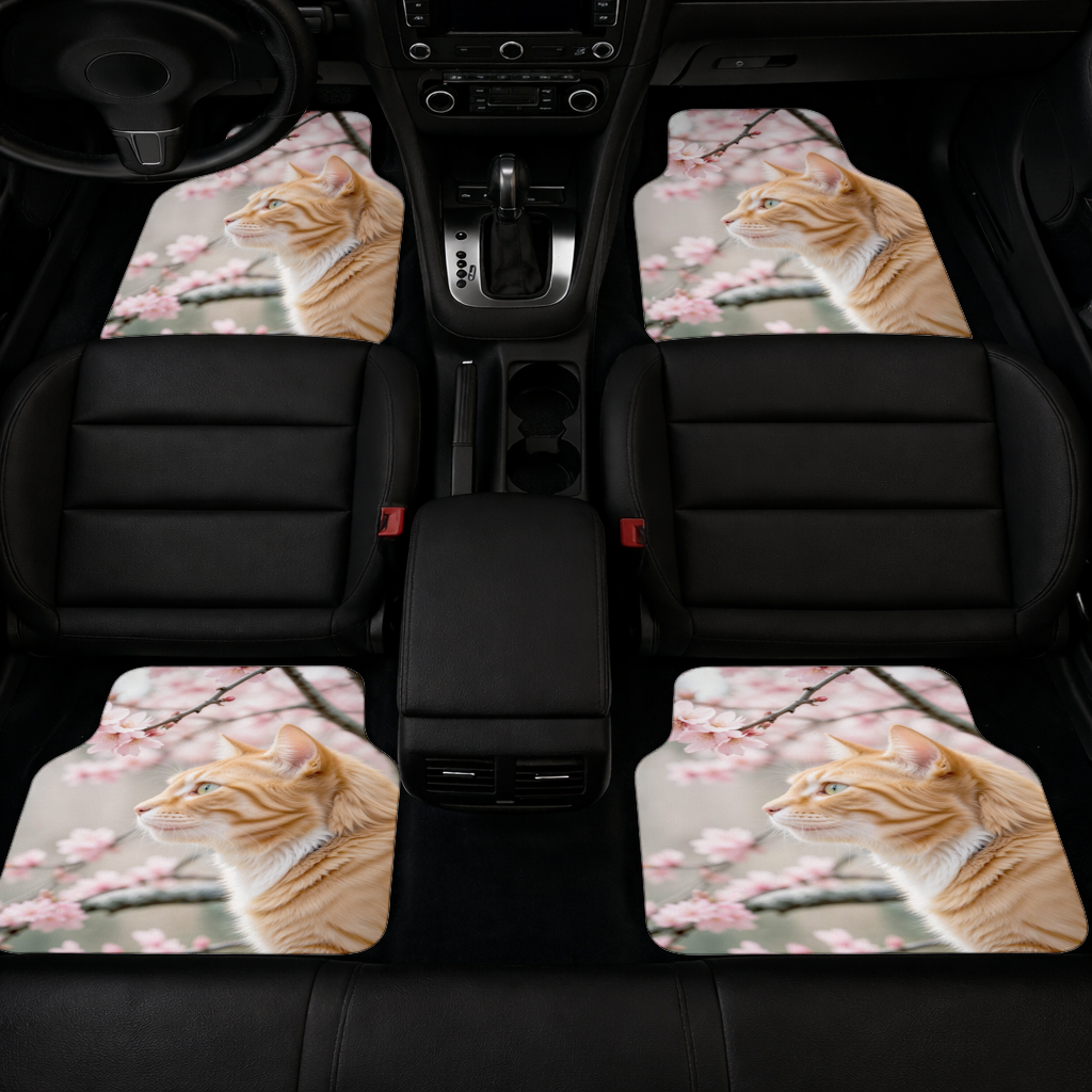 Dallar Arasında Sevimli Sarman Kedi Portresi Oto Paspası (4 Adet)