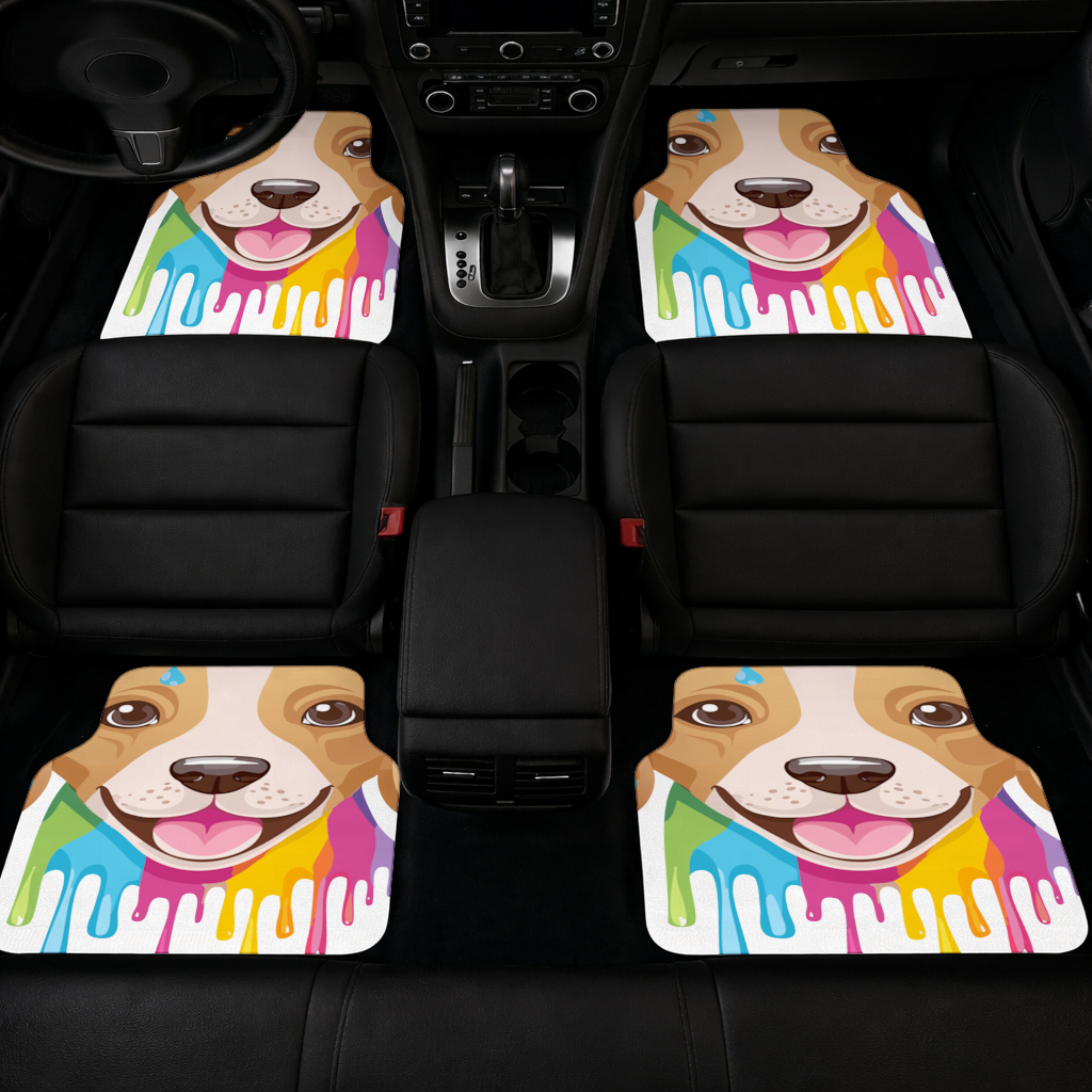 Happy Dog with Colorful Paint Drips Car Floor Mats