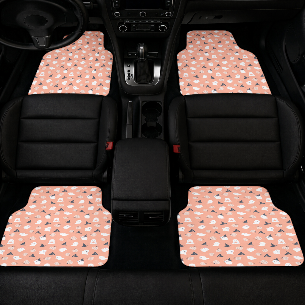 Cute Pumpkin and Witch Hat Ghost Pattern Car Floor Mats