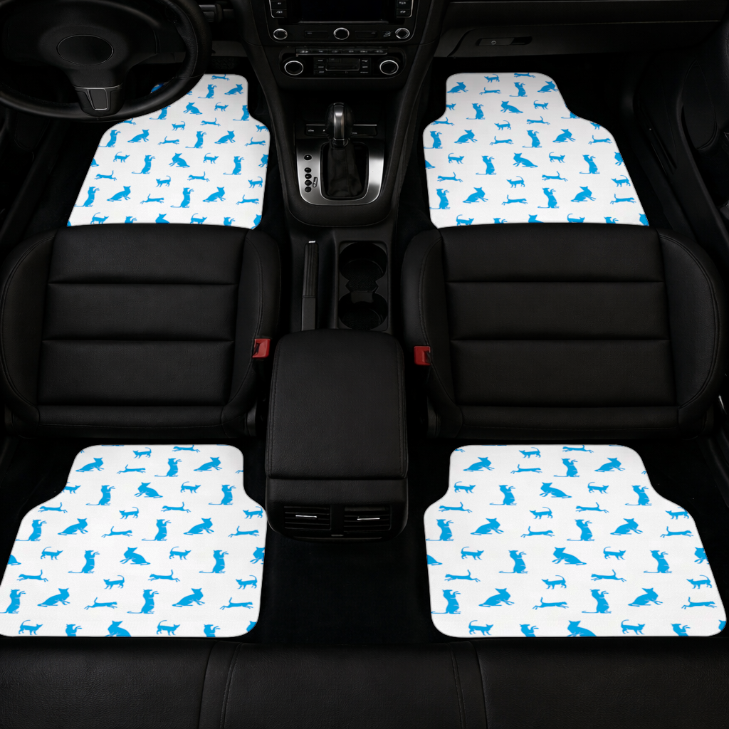Blue Cat Silhouettes Seamless Pattern Car Floor Mats