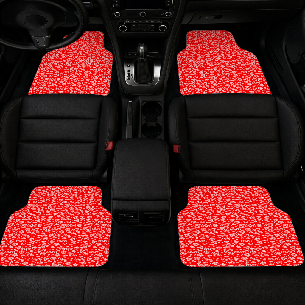 Red Abstract Doodle Car Floor Mats