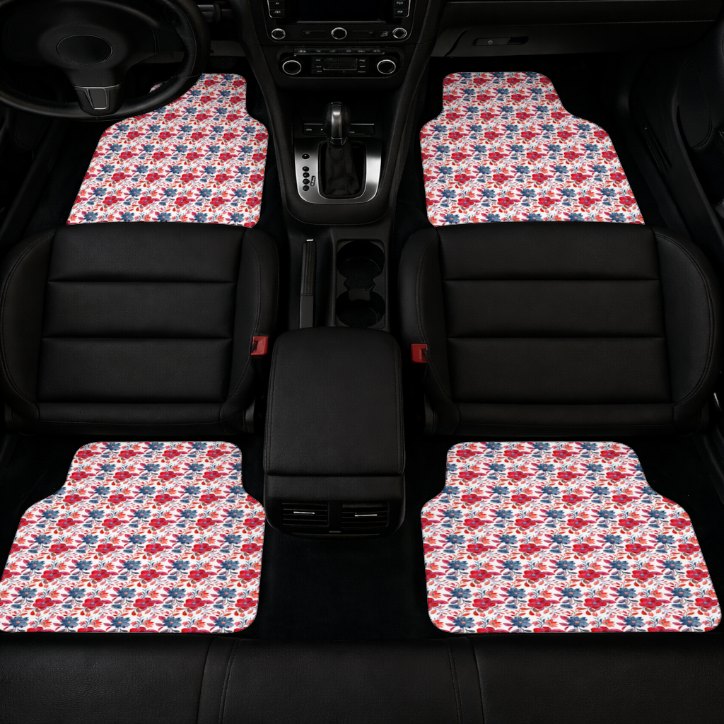 Watercolor Red Navy Floral Car Floor Mats
