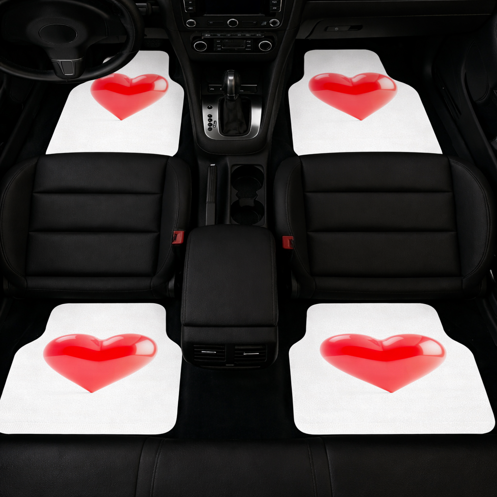 Glossy Red 3D Heart Car Floor Mats
