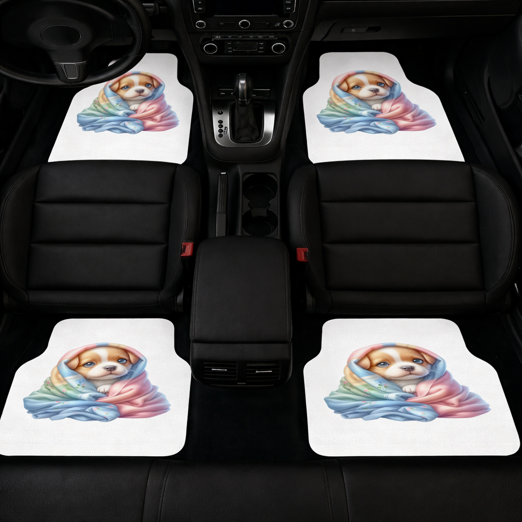 Cute Puppy Wrapped in Colorful Blanket Car Floor Mats