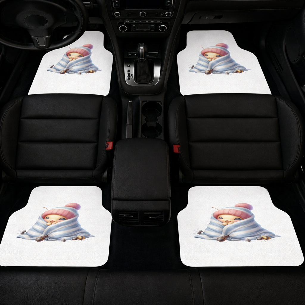 Kawaii Baby Bee in Pink Beanie Car Floor Mats