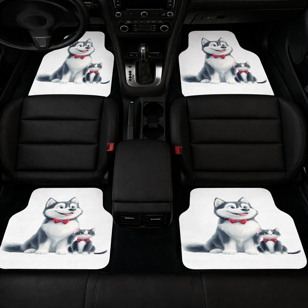 Cute Husky and Kitten with Red Bowties Car Floor Mats